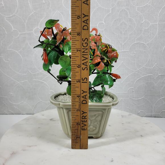 VTG Glass Faux Jade Bonsai Tree 9" Green Coral Handcrafted Art Ceramic Pot - Picture 9 of 16